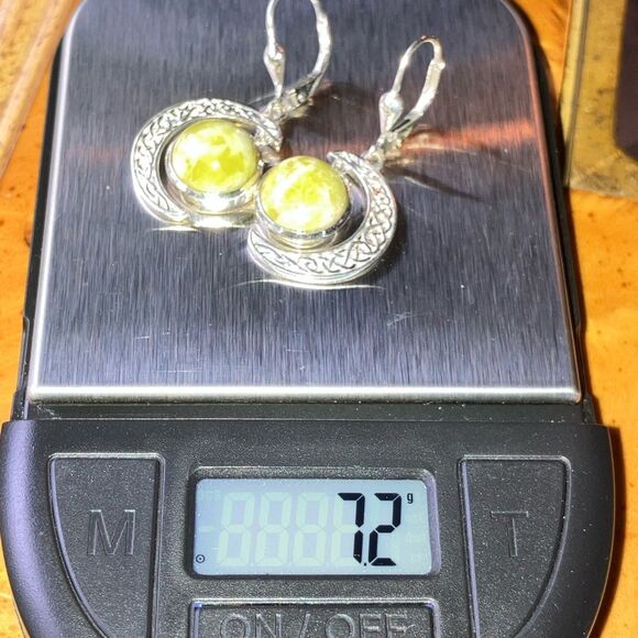 Natural Connemara Marble Sterling Silver Moon Earrings - Picture 6 of 7